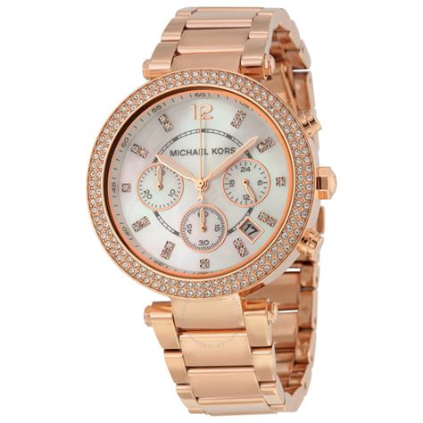 rose gold michael kors watch white face|Michael Kors parker chronograph watch.